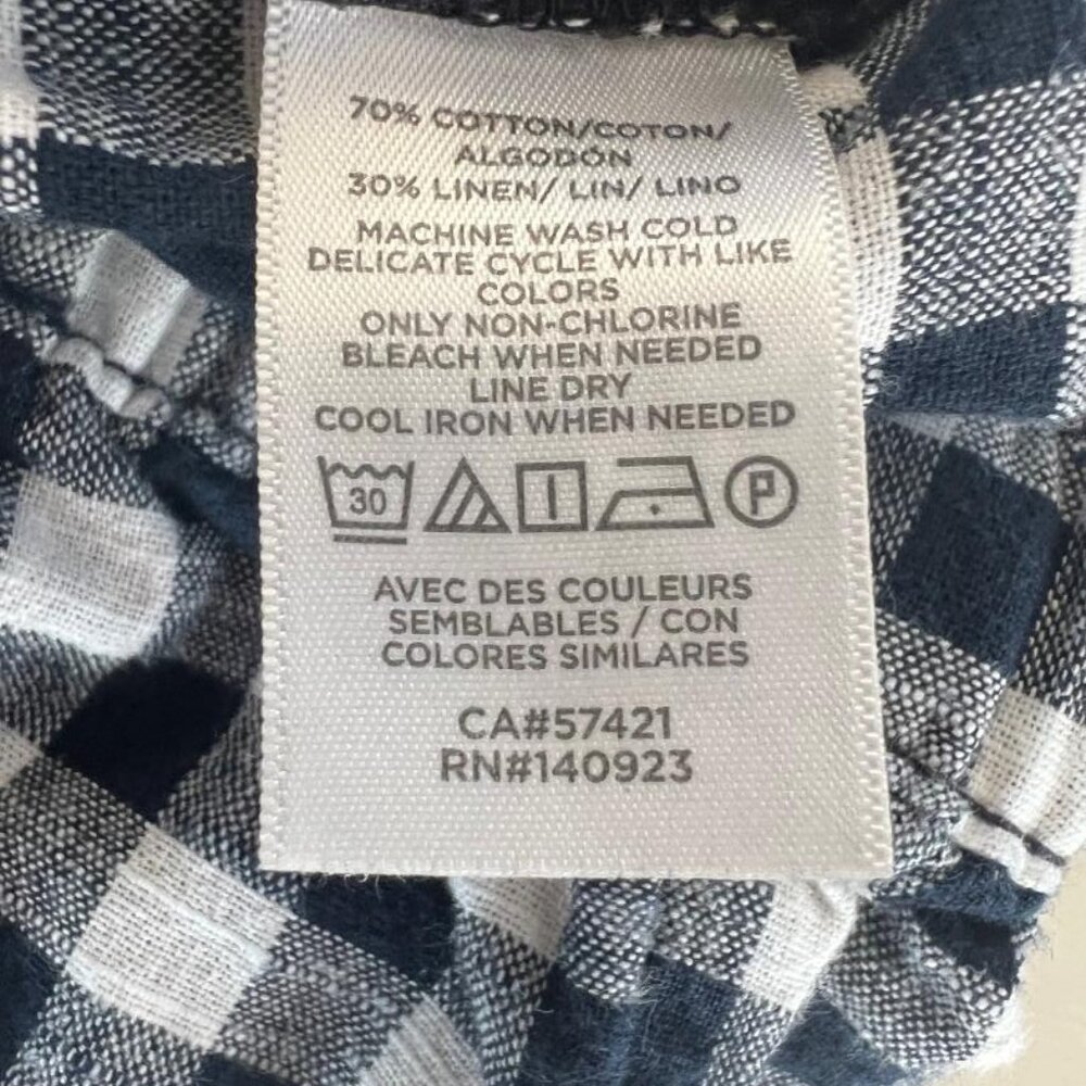 Loft Outlet Gingham Checked Ruffle Hem Linen Shorts in Navy/White - Size L - Picture 6 of 6